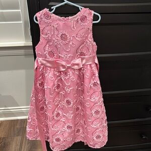 Pink Floral Embroidered Kids Dress